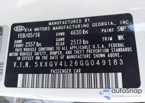 2016 Kia Optima Sxl Turbo from USA, damaged, VIN 5XXGV4L26GG049183